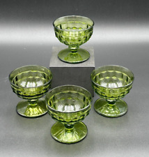Vintage MCM Indiana Whitehall Green Cubist Glassware Sherbet Glass picture