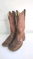 Vintage Tony Loma Cowboy Boots Women's Size 7.5 Brown Pink Embroidered Cross USA picture