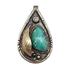 Navajo Turquoise Pendant Signed HB Sterling Silver Vintage Native Old Pawn picture