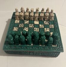 Vintage Mayan/Aztec Conquistador resin Chess Set Green/Cream Resin picture