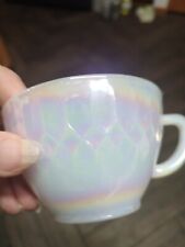 Vintage Federal Glass Moonglow Diamond Point Iridescent  Tea Cup Saucer 4pc Set picture