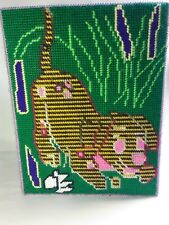VINTAGE Puppy Dog Finished Completed Art NEEDLEPOINT Waste Basket Trash Can NICE picture