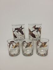 Set of 5 MCM Vintage Gold Culver Canada Geese Low Ball Glasses  picture