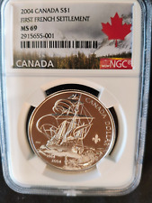 2004 Canada $1 First French Settlement Silver Dollar - NGC: MS 69 picture