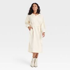 New Women's Balloon Long Sleeve Tie-Front Shirtdress - Universal Thread White XL picture