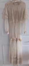 Antique 30s Valenciennes French Net Lace Dress Wedding Gown Ecru Cotton Satin S picture