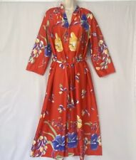 Vintage Tara House Coat Robe Muumuu Womens Large Red Floral Pockets 1/2 Zip 70s picture