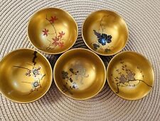 Vintage Japanese Lacquer Ware Set of  5 Cups/Small Bowls - Gold Red Asian picture