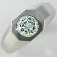 Excellent Men's Single White Round Lab Created Cubic Zirconia Engagement Ring picture