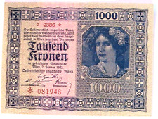 1922 Austria 1000 Kronen Ch AU Austrian Currency Paper Money Banknote p-78 picture