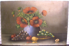 Antique Oil Painting Still Life Floral Fruit Folk Art picture