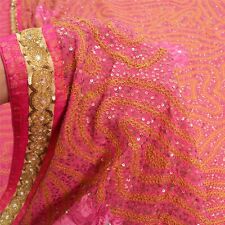 Sanskriti Vintage Pink Indian Sarees Pure Georgette Silk Hand Beaded Sari Fabric picture