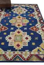 Custom Made Blue Maroon, Olive, Ivory And Light Peach Hand Tufted Wool Area Rug picture