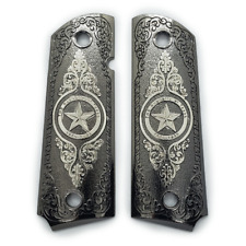 Premium Gun Grips 1911 Colt Full Size Black nickel Texas Star With Ambi Cut NEW picture