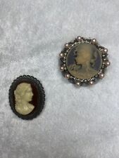 Lot 2 Beautiful Vintage Cameo Brooches picture