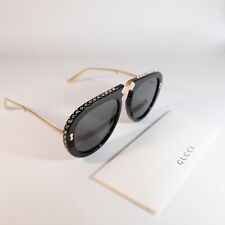 New Gucci GG0307S 001 Grey Pilot Foldable Ladies Sunglasses Crystals engraved picture