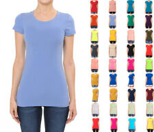 Women's Premium Cotton Basic T-Shirt Crew Neck Short Sleeve Plain Solids Fitted picture