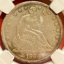 NGC-AU 1866-S MOTTO SEATED LIBERTY HALF picture