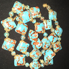 Vtg/Antq Parure/Set of Turquoise/copper foil murano venetian glass-pillow beads picture