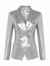 Womens Silver Leather Blazer Formal Pure Lambskin Size S M L XL XXL Customiz-126 picture