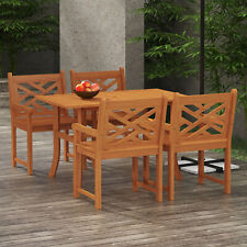 Outsunny Patio Table and Chairs Set of 4 w/ Slatted Top Table & Seat, Teak picture