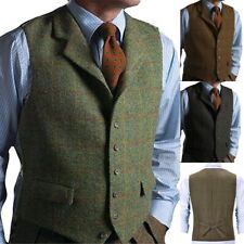 Mens Tweed Waistcoat Vest Retro Herringbone Groom Vintage Worwear Vest XS-3XL picture