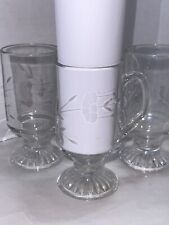 4 Vtg Princess House Crystal Irish Coffee Mugs Handled Cups #504 Etched Floral picture