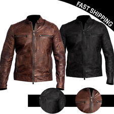 MEN'S BIKER LEATHER JACKET BLACK BROWN MOTORCYCLE DISTRESSED LEATHER picture