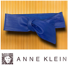 Vintage 1980's Anne Klein x Calderon Wide Blue Leather Waist Cinch Belt New Wave picture