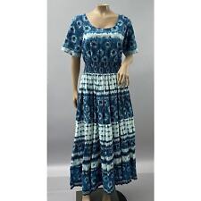 Phool India Vtg Dress Women 12 Blue Tie Dye Boho Printed Midi Fit Flare Peasant picture