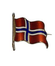 Vintage Norwegian Sterling Silver Enamel Norway Flag Brooch Signed Norne 925S picture