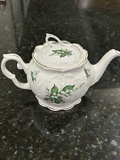 Vtg. CROWN DORSET Staffordshire Lily Of The Valley Floral Teapot Gold Trim picture
