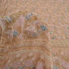 Sanskriti Vintage From Indian Sarees Peach Pure Silk Printed Sari Craft Fabric picture