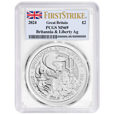 2024 UK 2 Pound Silver Britannia & Liberty 1 oz PCGS MS69 FS Flag Label picture