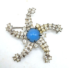Vtg Rare 1940s Sterling Silver Rhinestone Blue Stone Starfish Brooch Signed BB picture