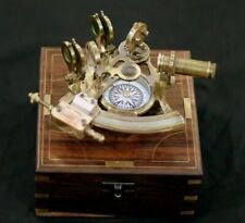 ANTIQUE WORKING VINTAGE NAUTICAL GERMAN MARINE BRASS SEXTANT WITH WOODEN BOX picture