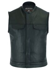 Genuine Cowhide Leather Motorcycle Vest for men with Armory Pockets Black S-11XL picture
