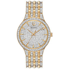 Bulova Men's Phantom Quartz Pave Dial Crystals Stainless Steel Watch 40mm 98A229 picture