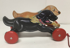 Vintage Schylling Running Wooden Dogs Pull Toy picture