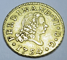 Authentic 1754 Spanish Gold 1/2 Escudo Old Antique Pirate Doubloon Treasure Coin picture