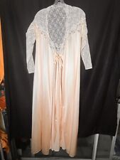 Women’s Long Lace Satin Like Robe Apricot Glydons Of Hollywood Neglige Size S/M picture