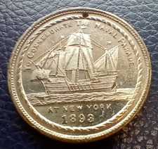 1893 WORLD'S COLUMBIAN EXPO MEDAL / TOKEN -NEW YORK BATTLE SHIP- NAVAL PARADE #B picture