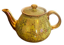 Vintage HALL Pottery Teapot Green Chartreuse Gold Floral 4 Cup Art Deco 0022 GL picture