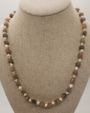Vintage Moss agate and pearl barrel clasp necklace 16 in picture