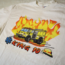 90s Fire Truck VTG T Shirt Men L White Single Stitch King 10 Seattle USA Made picture