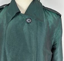 Vintage 80s 90s Iridescent Forest Green Trench Coat S / M Midi Double Breasted picture