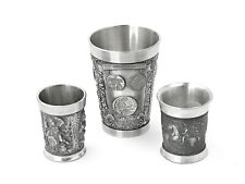 Pewter Cup Set of 3 Embossed with various scenes, Made In Germany  - CP33 picture