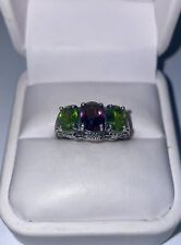 Antique Natural Amethyst Green Peridot Sterling Silver Filagree Ring Size 5.75 picture