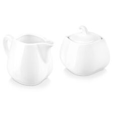 Sugar and Creamer Set, Porcelain Ivory White Pitcher and Sugar Bowl with Lid ... picture