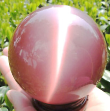 VERY BEAUTIFUL ASIAN QUARTZ PINK CAT EYE CRYSTAL BALL SPHERE 60MM + STAND picture